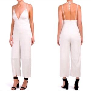 Shinestar Polka Dot Halter Straight Leg White Jumpsuit Large